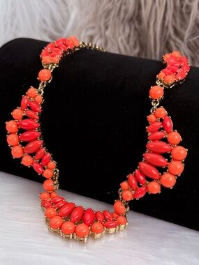 Beautiful goldtone with orange J Crew costume statement, necklace